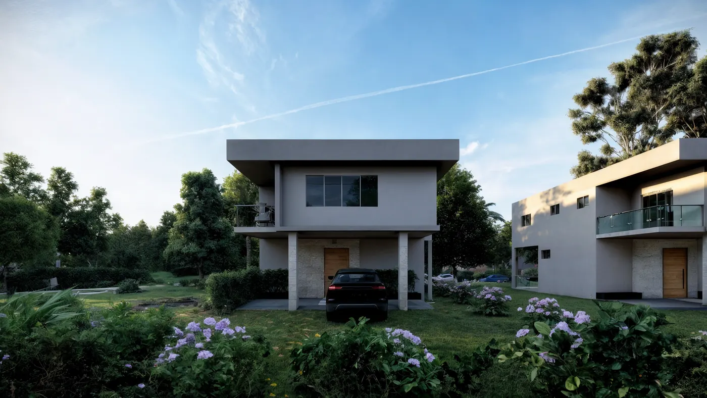 Vivienda de dos niveles con jardín